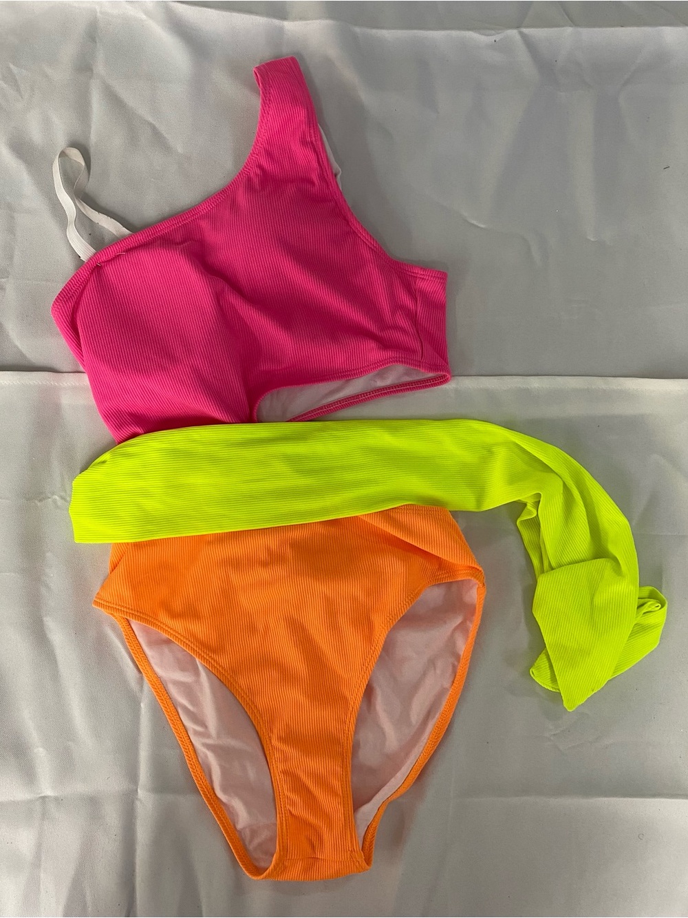 Girls' Neon Colorblock One Piece Swimsuit with Cutout - Dance Costume for Trio